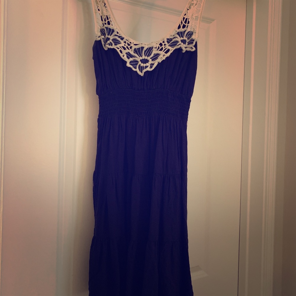 Delias Navy dress with crotchet neckline